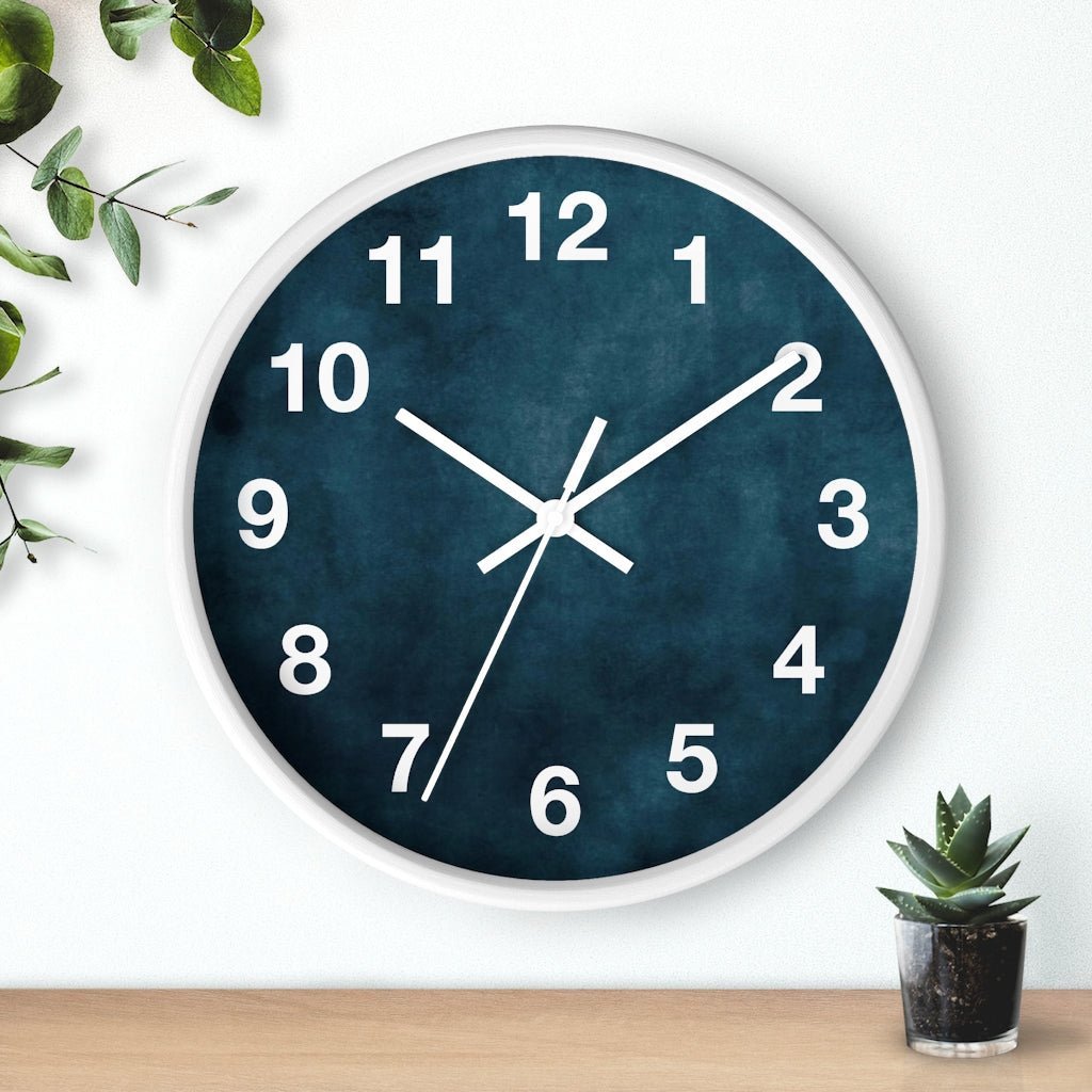 Abstract 10" Wood Wall Clock | Dark Teal Blue - Wall Clock