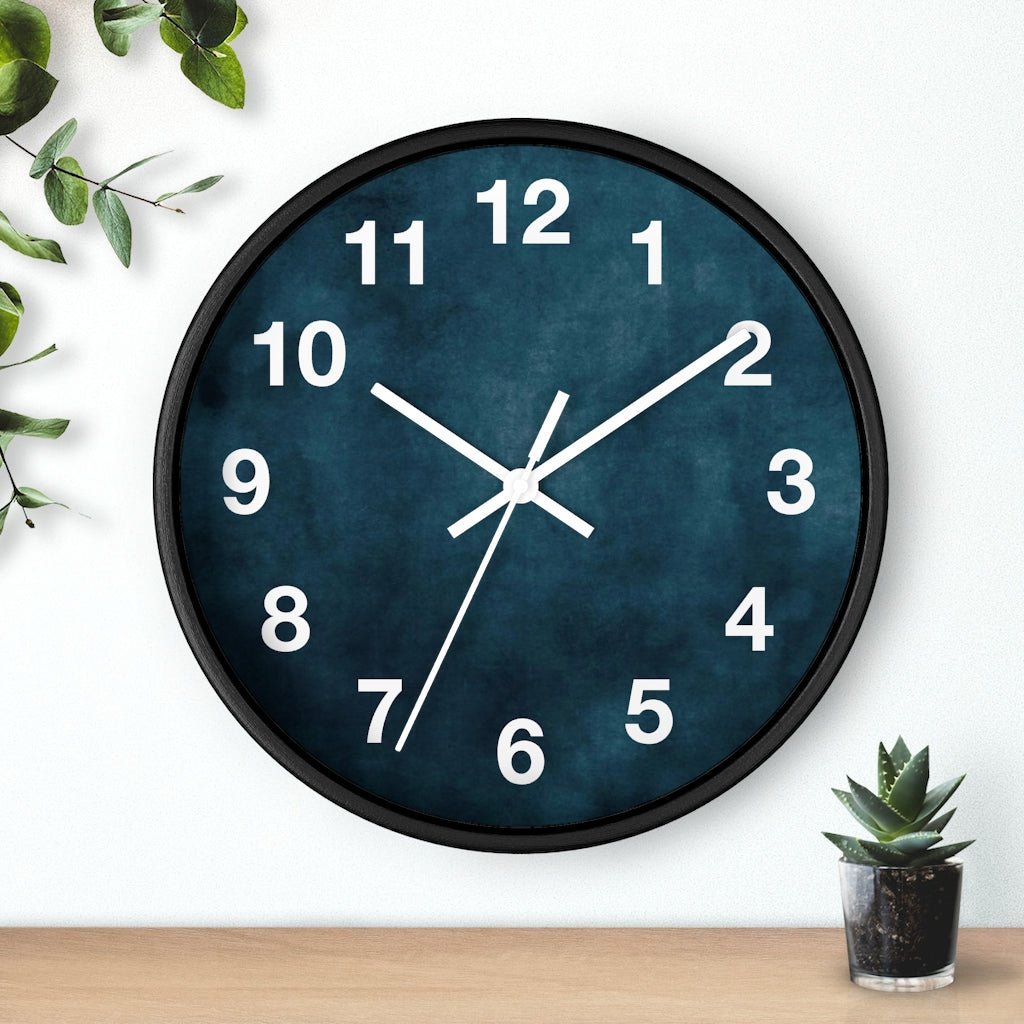 Abstract 10" Wood Wall Clock | Dark Teal Blue - Wall Clock