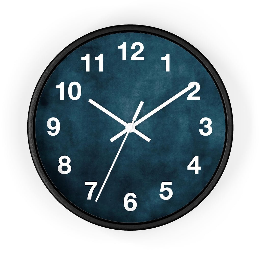 Abstract 10" Wood Wall Clock | Dark Teal Blue - Wall Clock