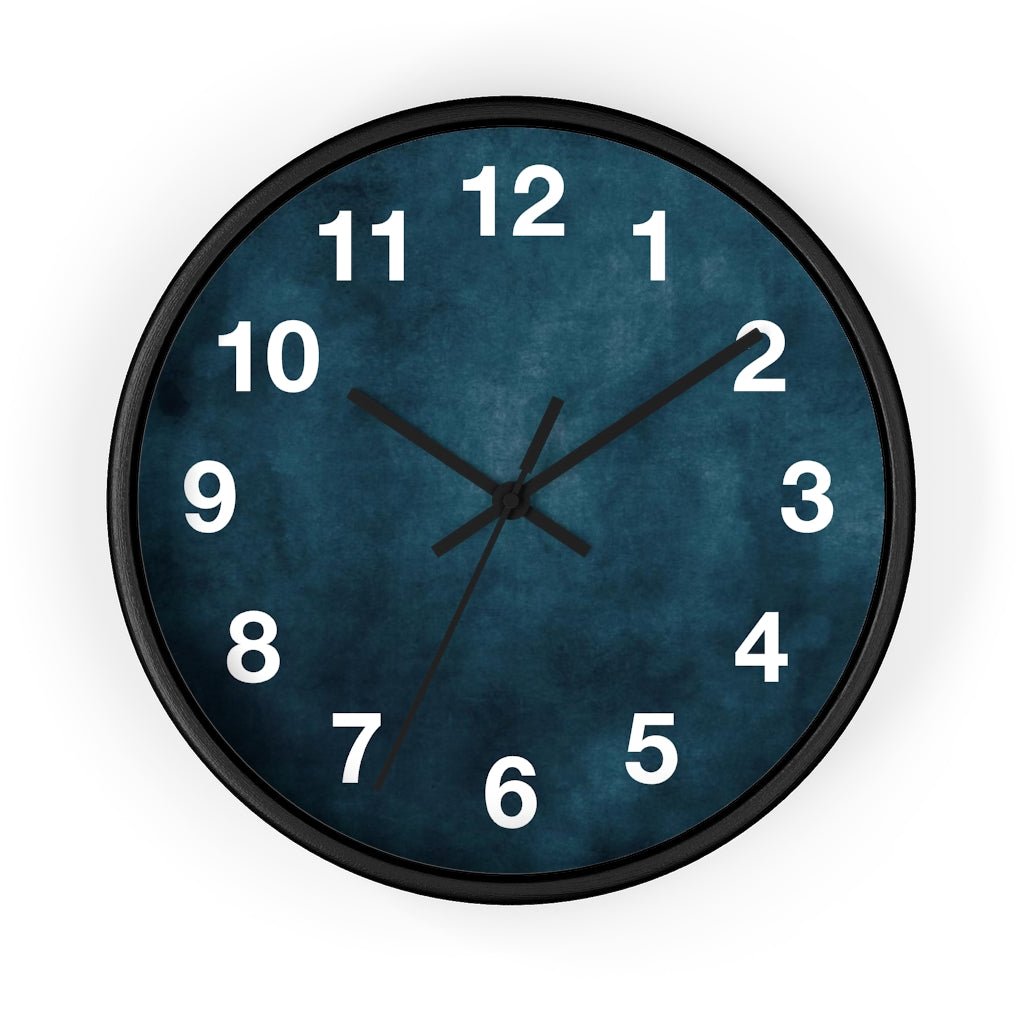 Abstract 10" Wood Wall Clock | Dark Teal Blue - Wall Clock