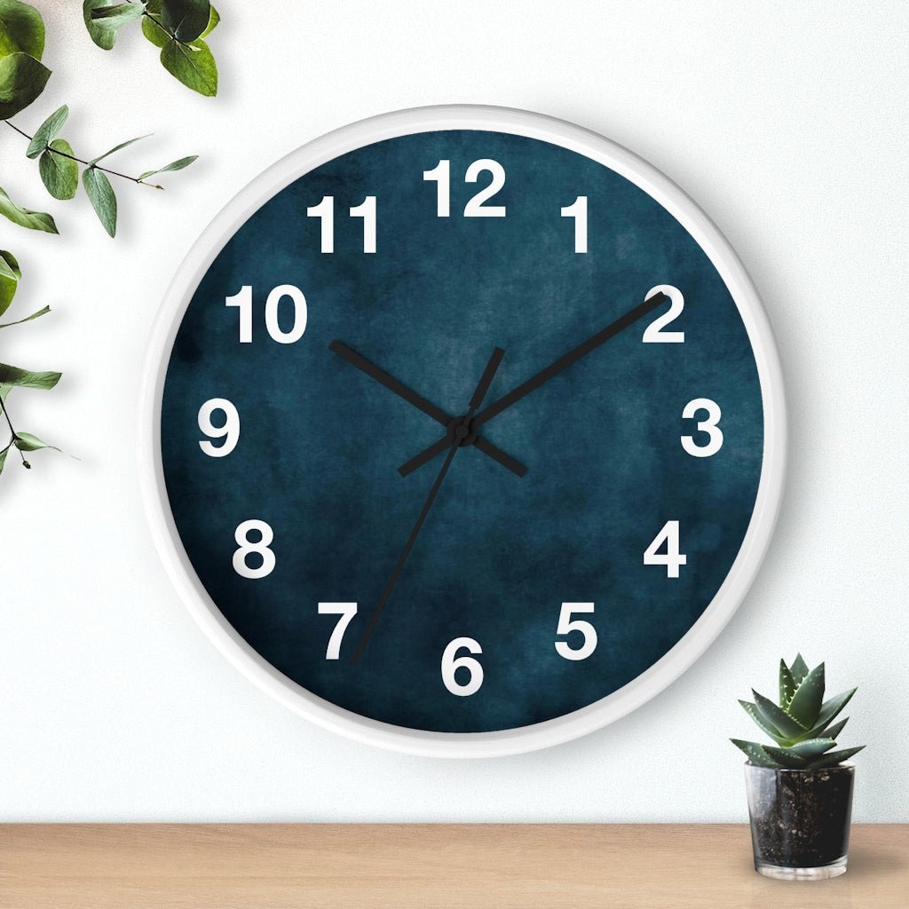 Abstract 10" Wood Wall Clock | Dark Teal Blue - Wall Clock