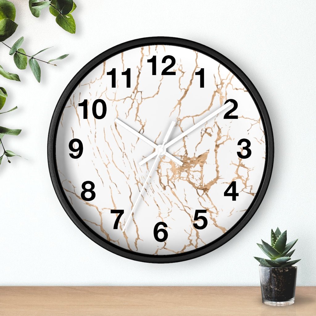 Abstract 10" Wood Wall Clock | White Gold Beige - Wall Clock