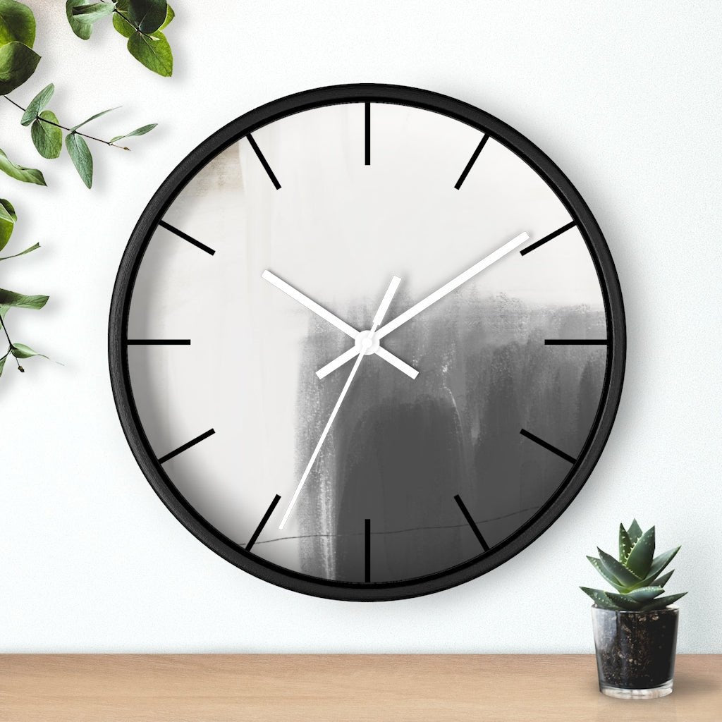 Abstract 10" Wood Wall Clock | White Gray Minimalist - Wall Clock