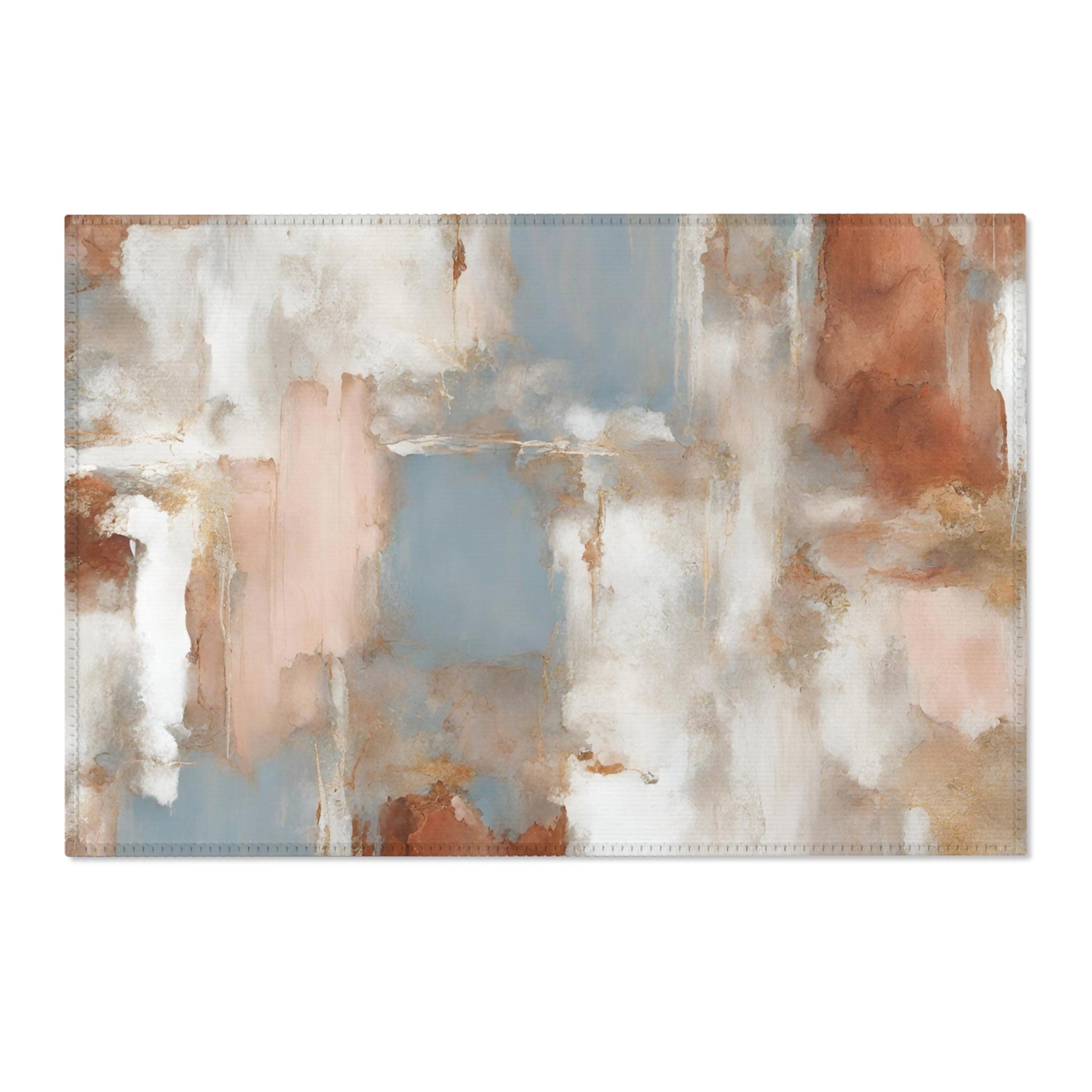 Abstract Area Accent Rug | Beige Rust, Blue White - Area Rug