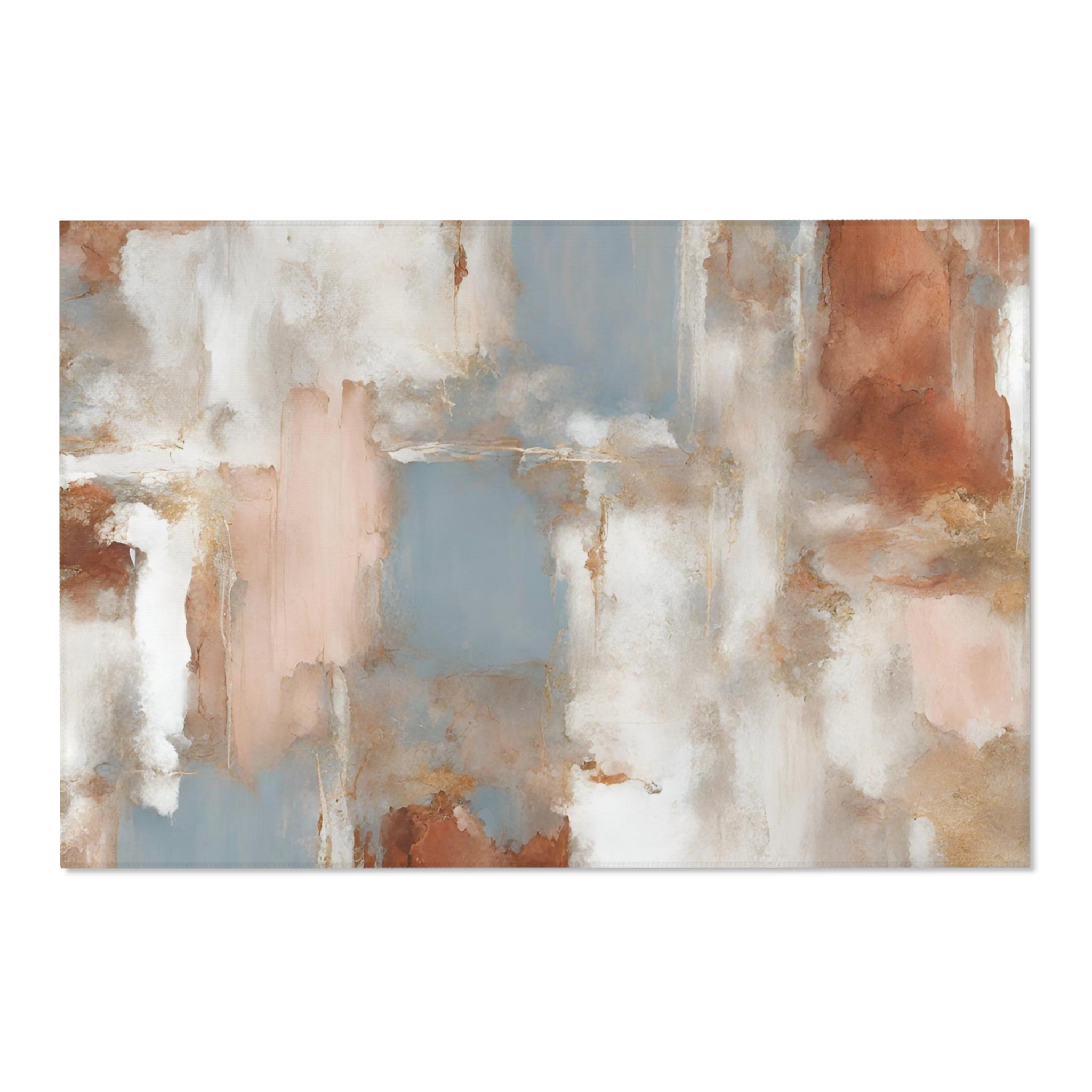 Abstract Area Accent Rug | Beige Rust, Blue White - Area Rug