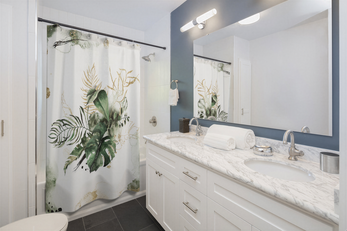 Floral Shower Curtain Monstera Leaves