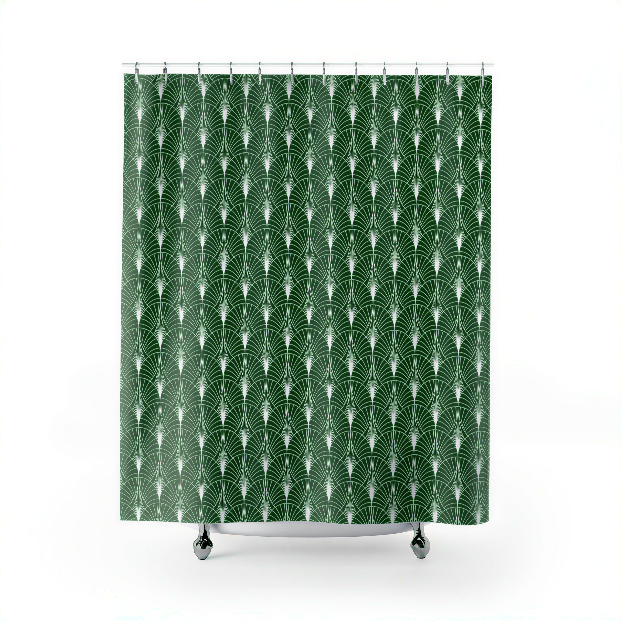 Art Deco Shower Curtain Green White Gatsby close-up of fabric pattern