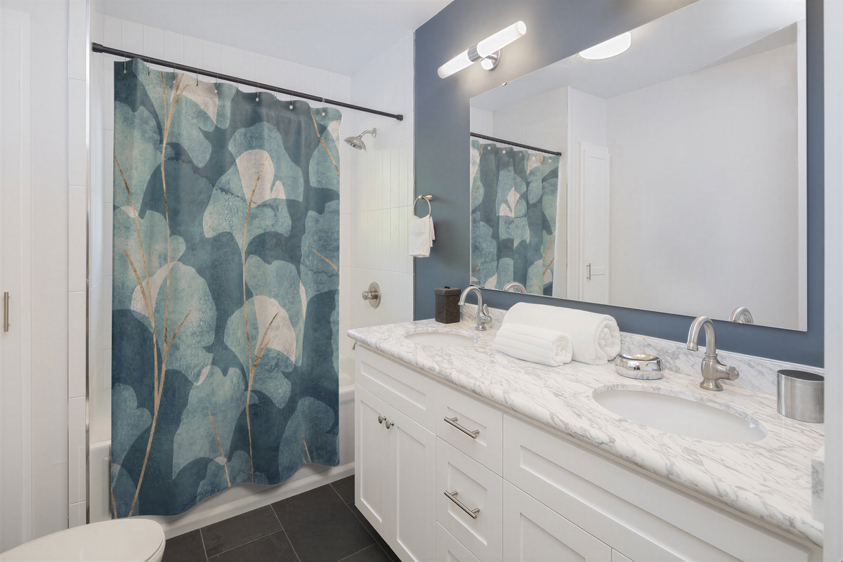 Blue and Beige Ginkgo Leaves Shower Curtain