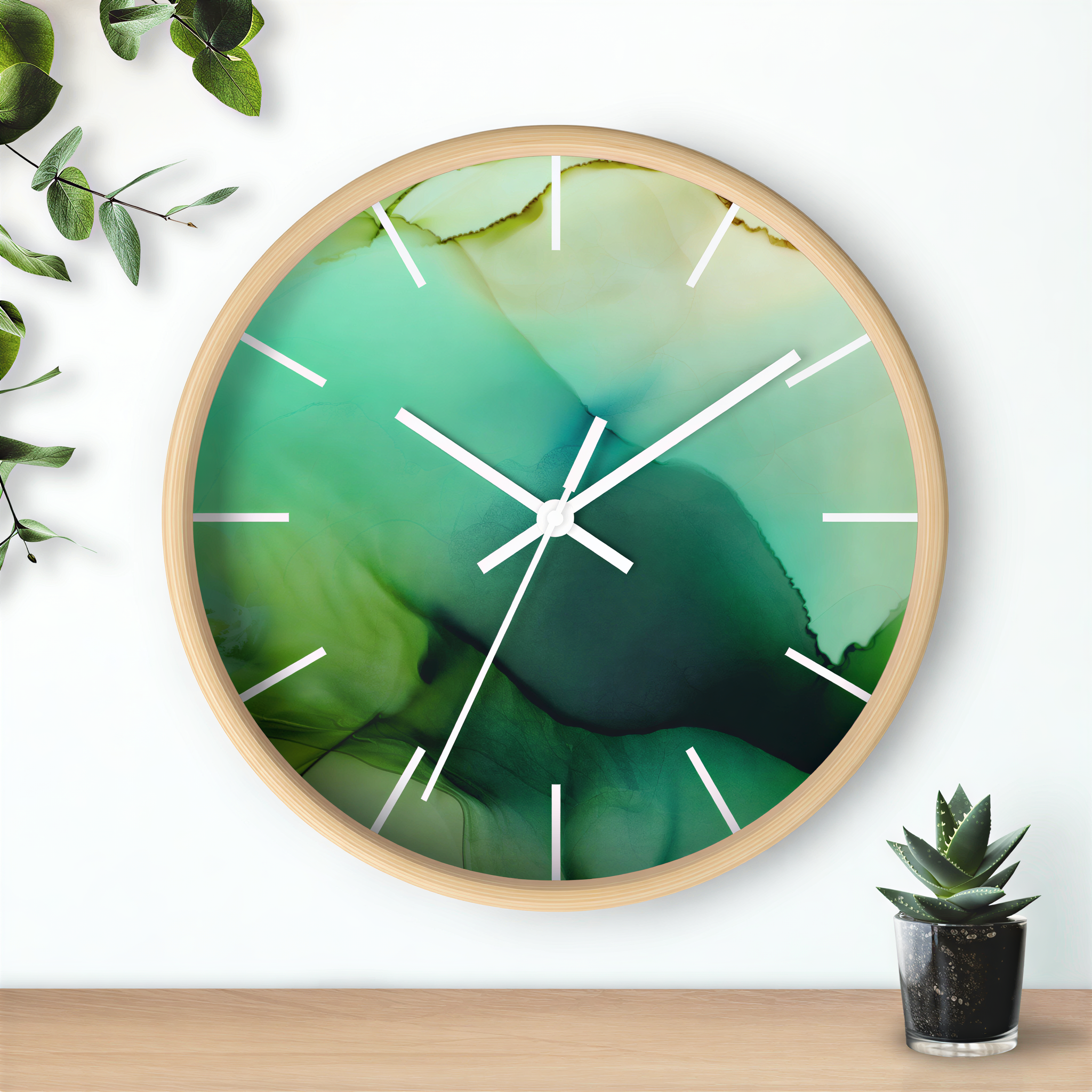 Wood Wall Clock Green Ombre full front view
