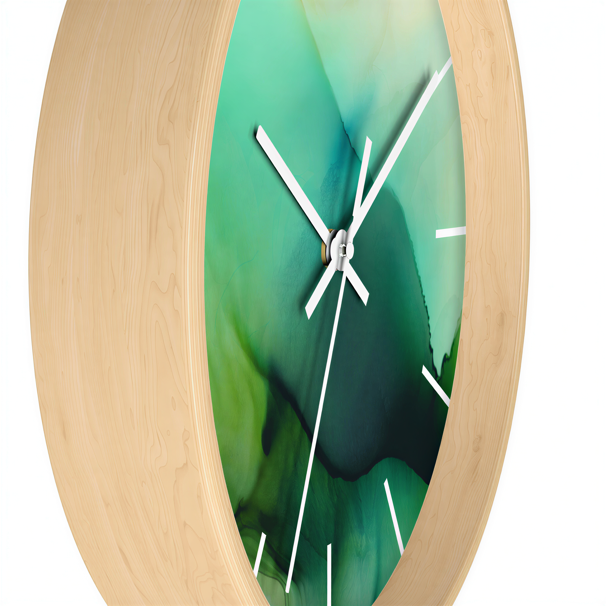 Wood Wall Clock Green Ombre angled view