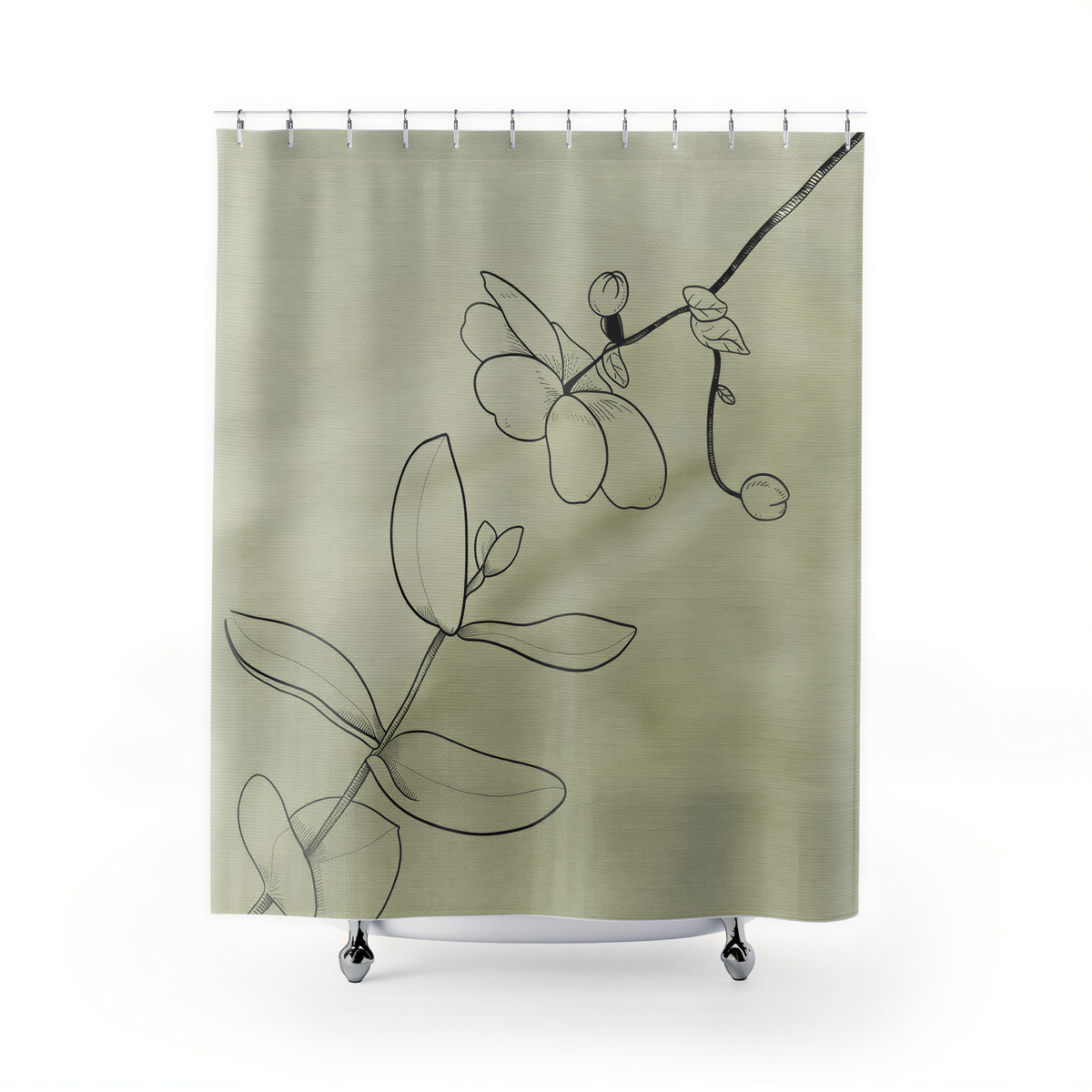 Floral Shower Curtain Sage Green hanging in a bathroom