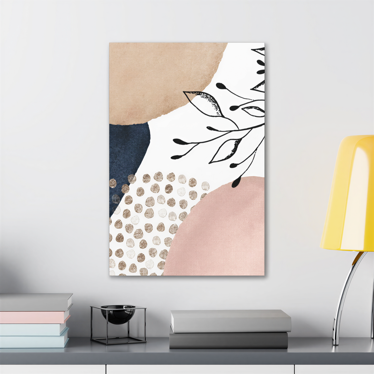 Abstract Wall Canvas Print Hygge Blush Pink displayed in a styled living room