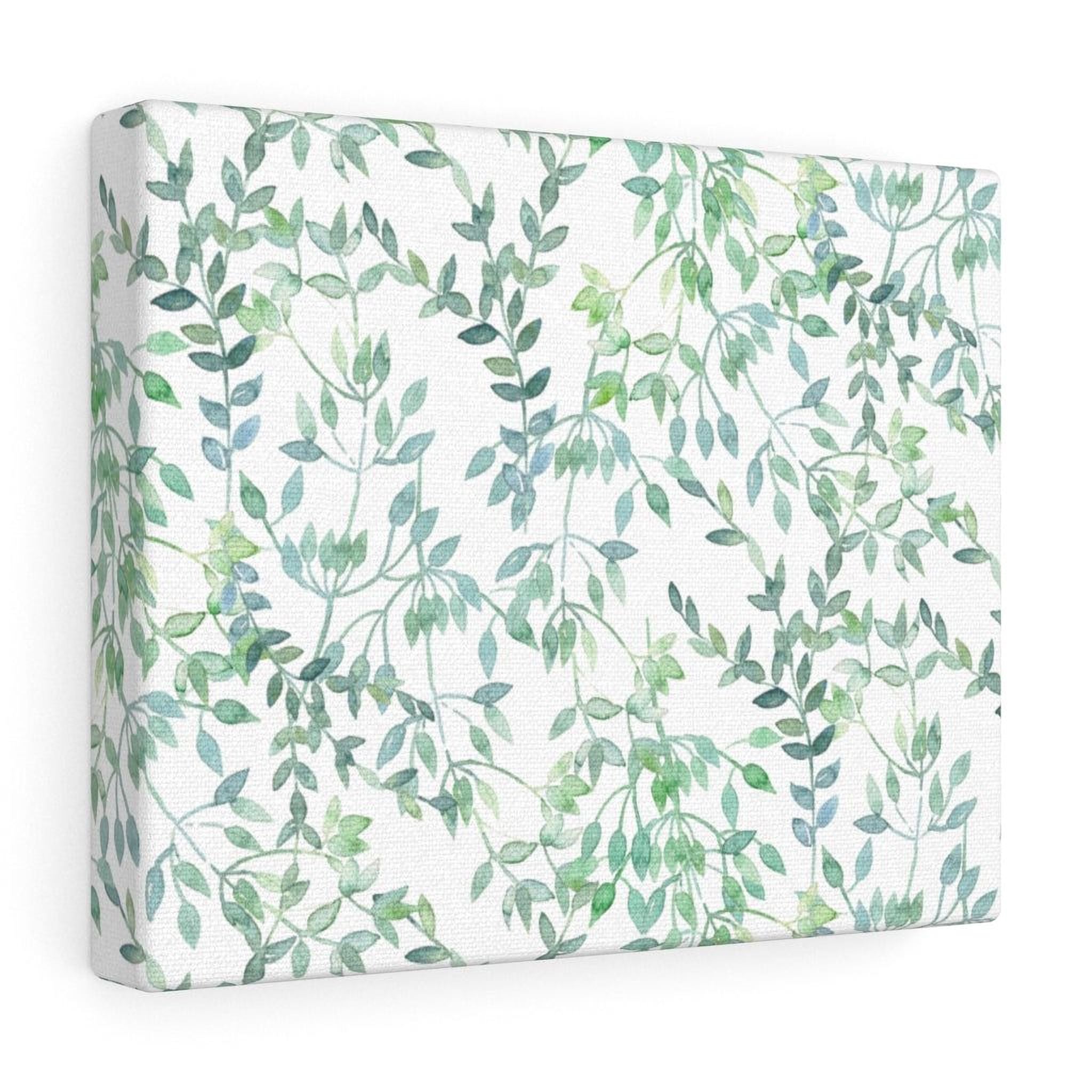 a repeating pattern of green leaves and branches on a white background.