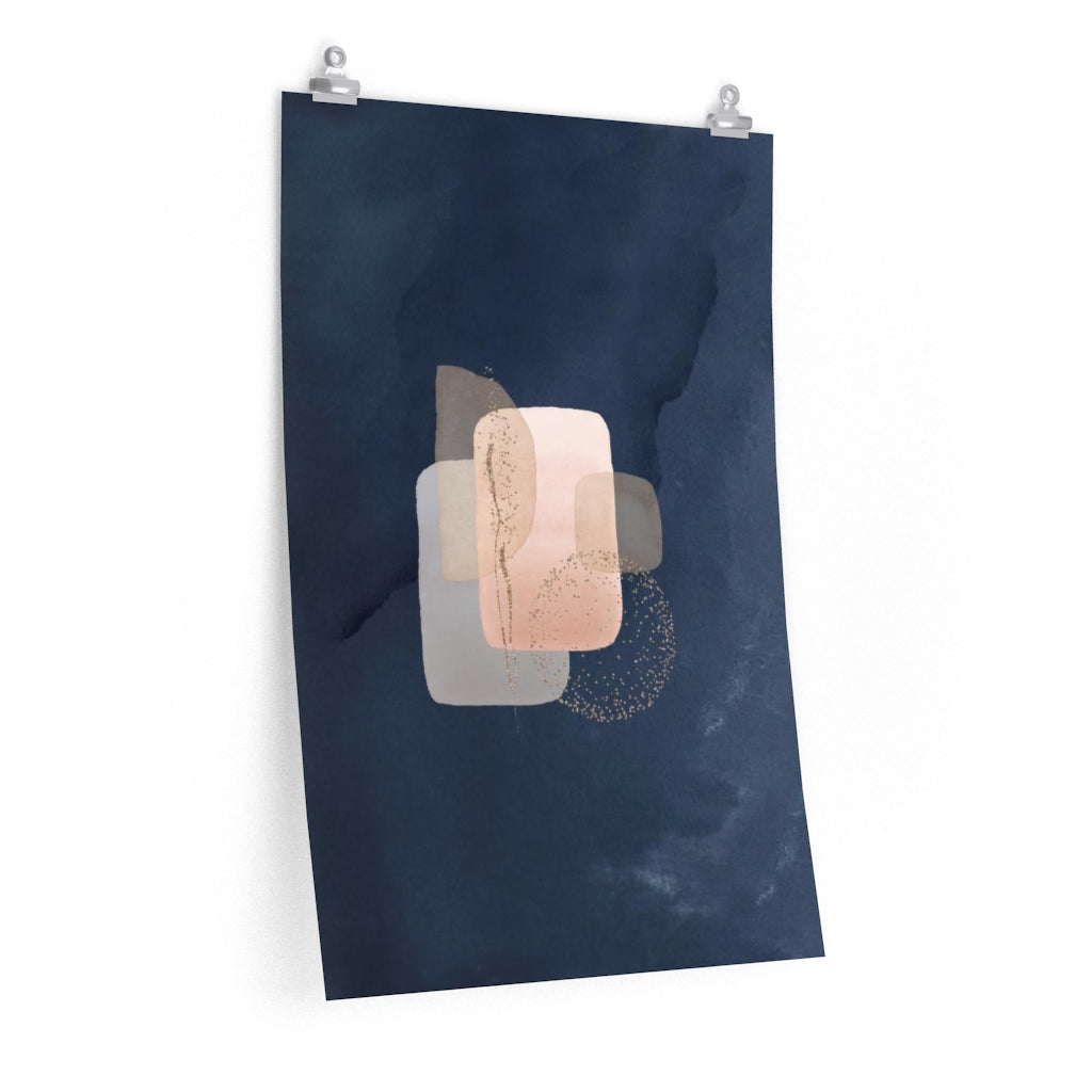 Navy Blush Pink Abstract Art | Wall Art Poster