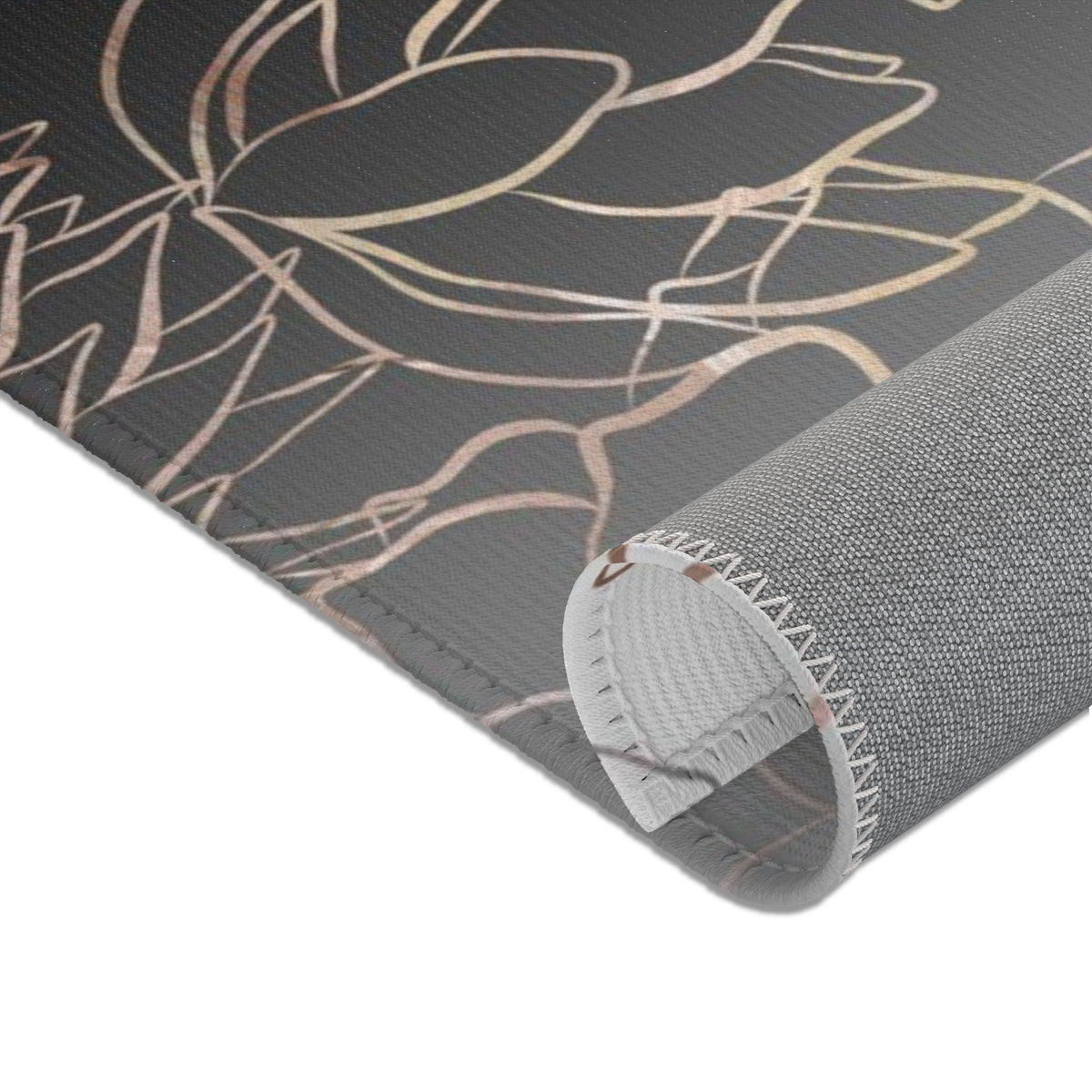 Floral Area Rug | Black White Ombre Gold Roses