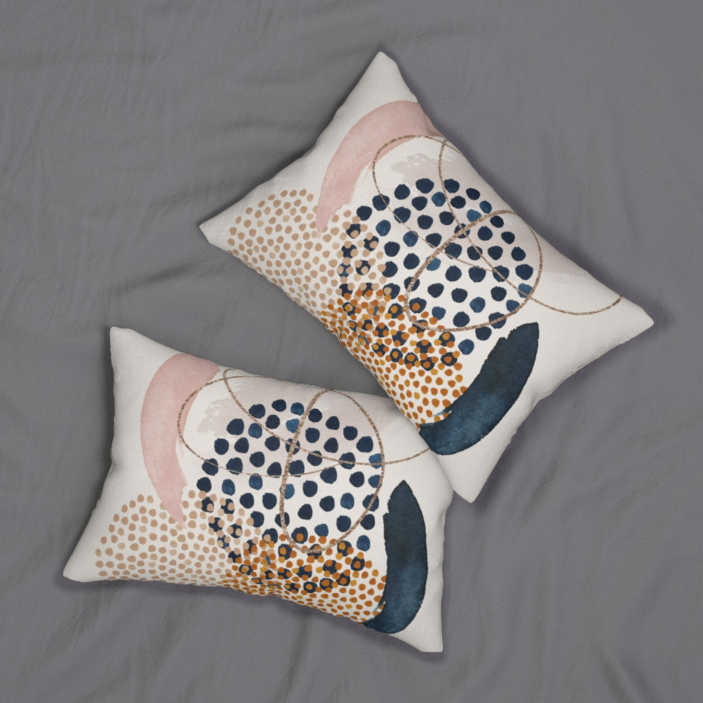Abstract Boho Lumbar Pillow | Beige Navy Blush Pink