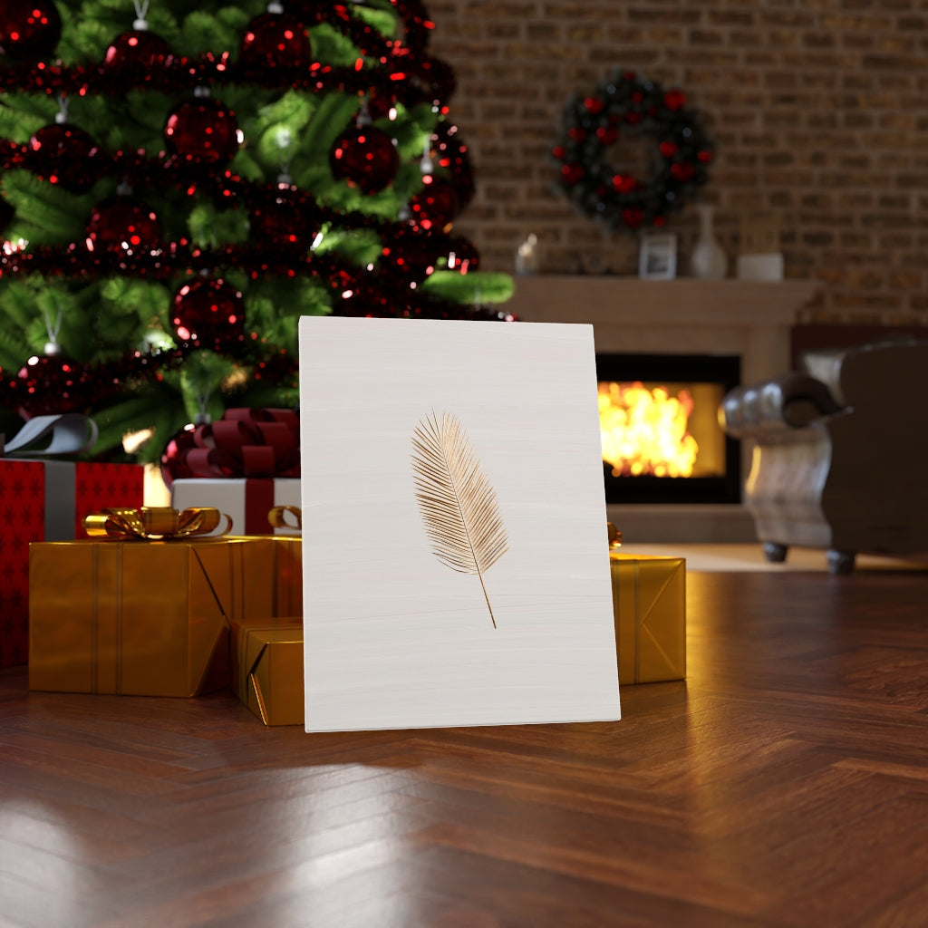 Modern Wall Canvas Art | Beige Gold Feather