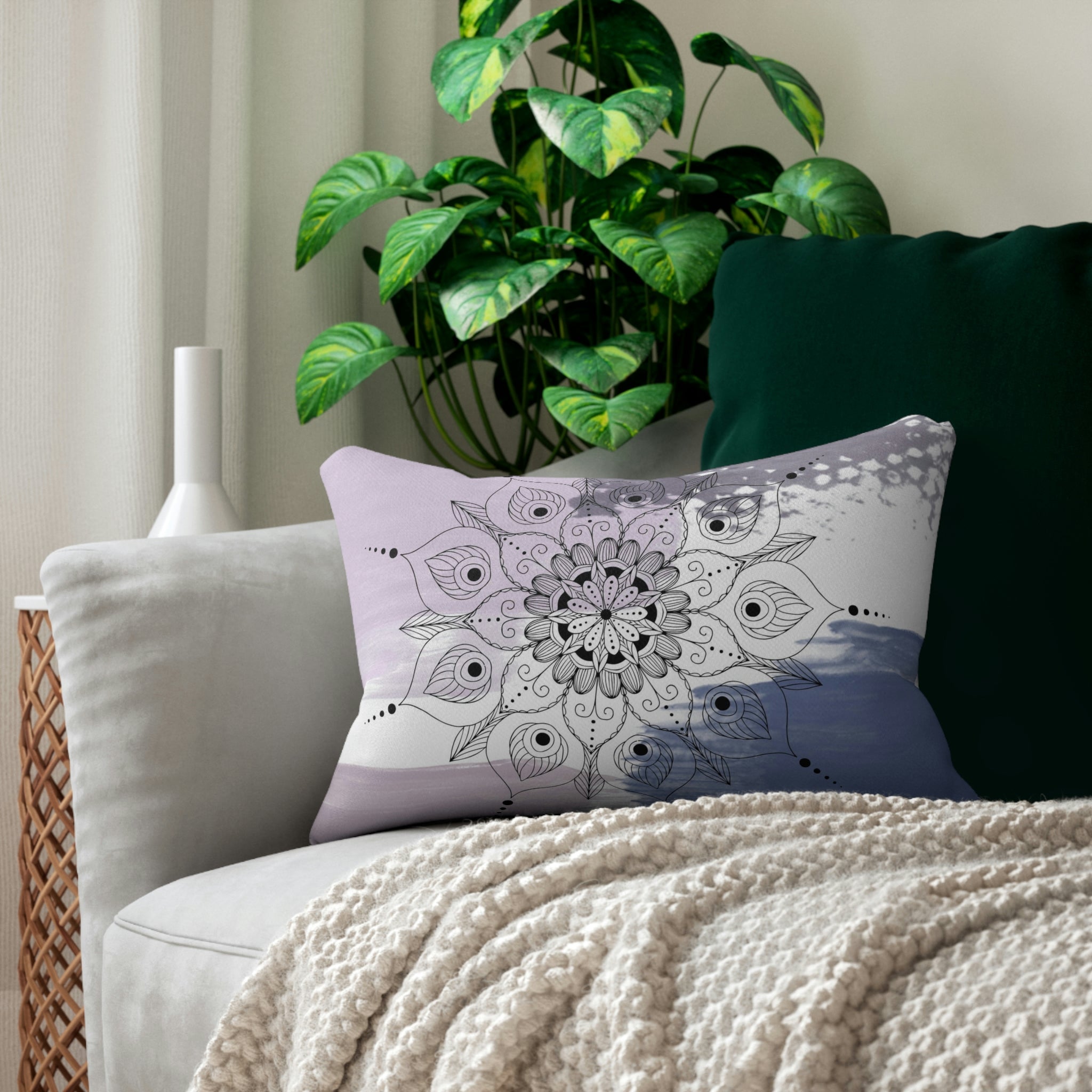 Boho Lumbar Pillow | Lavender Purple Mandala