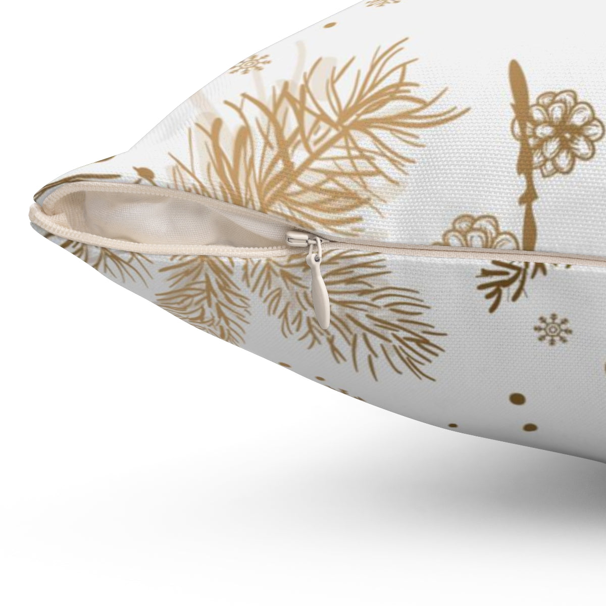 Christmas Square Pillow Cover | Happy Holidays Beige Branches