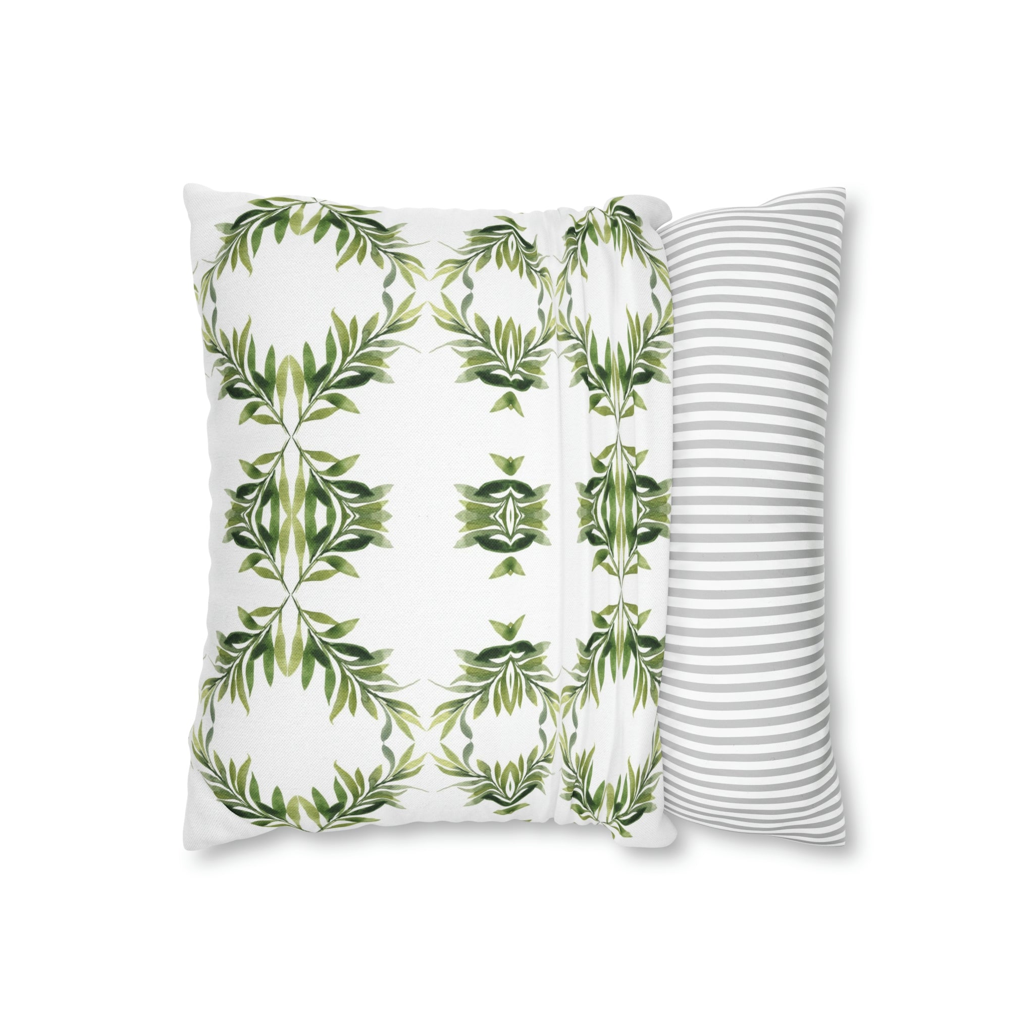Floral Pillow Cover | Sage Green Leaves, White