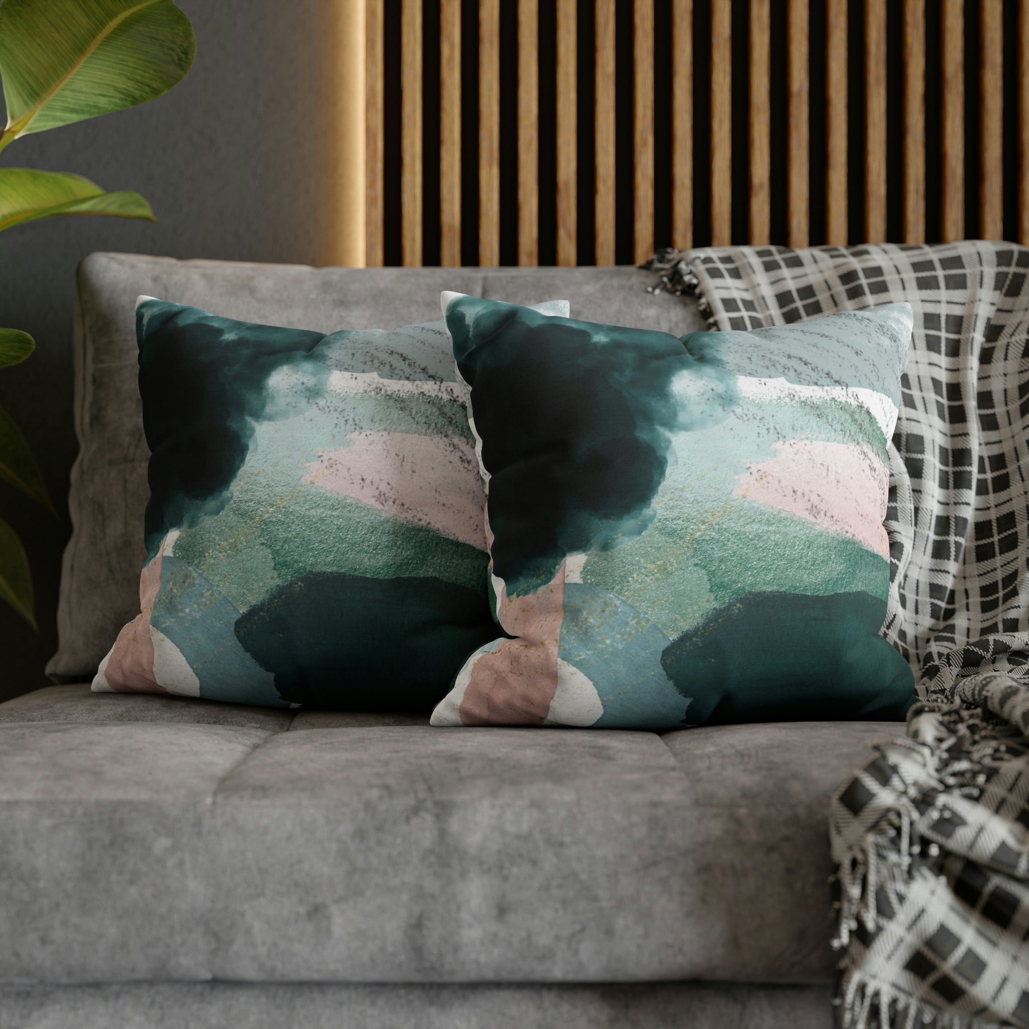 Abstract Boho Pillow Cover | Green Pink Cream