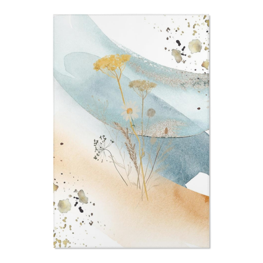 Abstract Area Rug | Yellow Flower Navy White