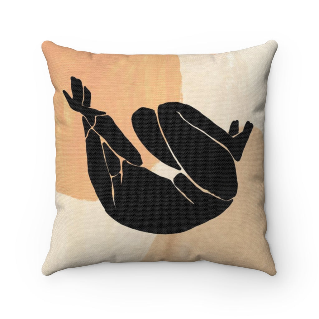 Boho Pillow Cover | Beige Cream Black Female Form | One Line Art