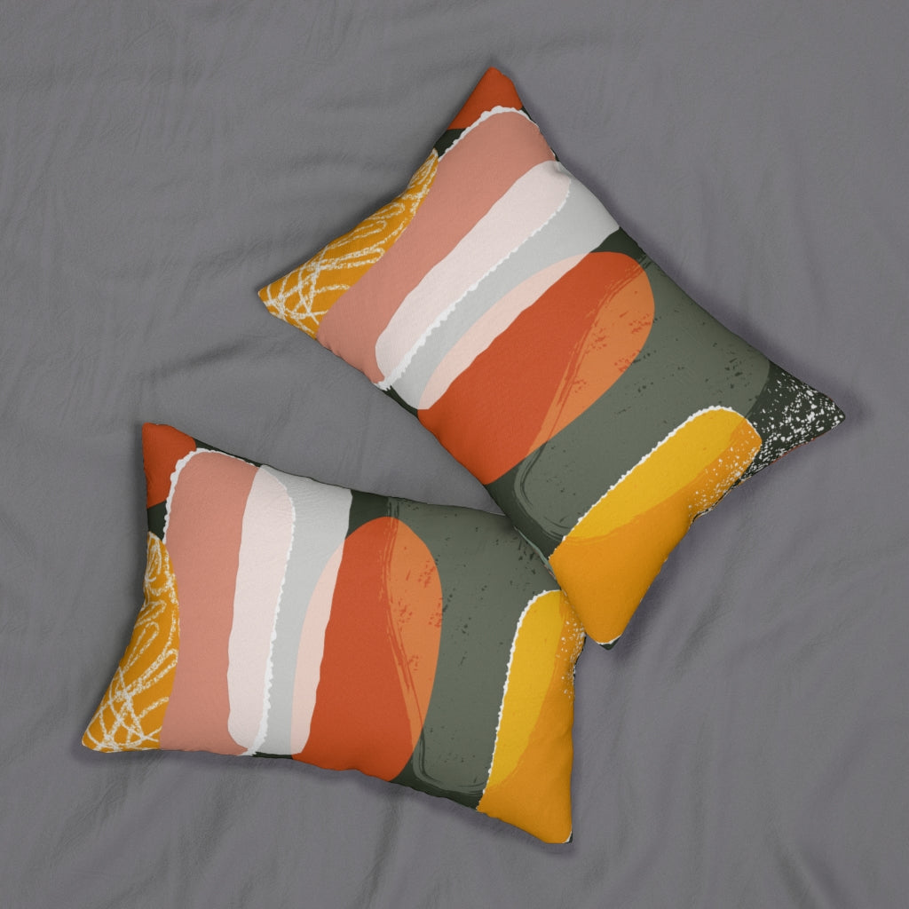 Abstract Boho Lumbar Pillow | Green Yellow White