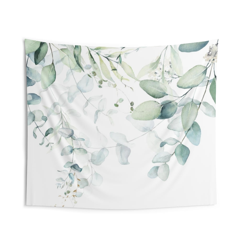 Floral Tapestry | White Green Eucalyptus Leaves