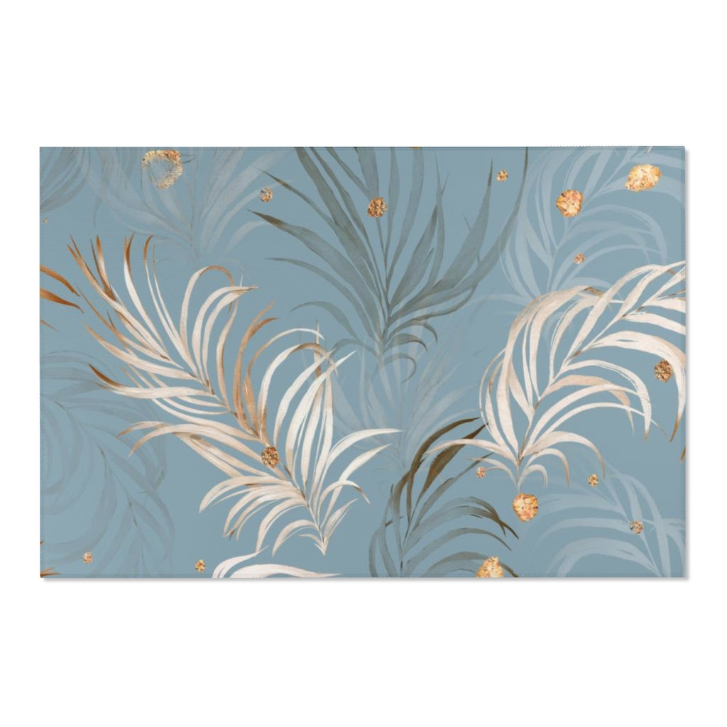 Floral Boho Area Rug | Blue Beige Jungle Palm