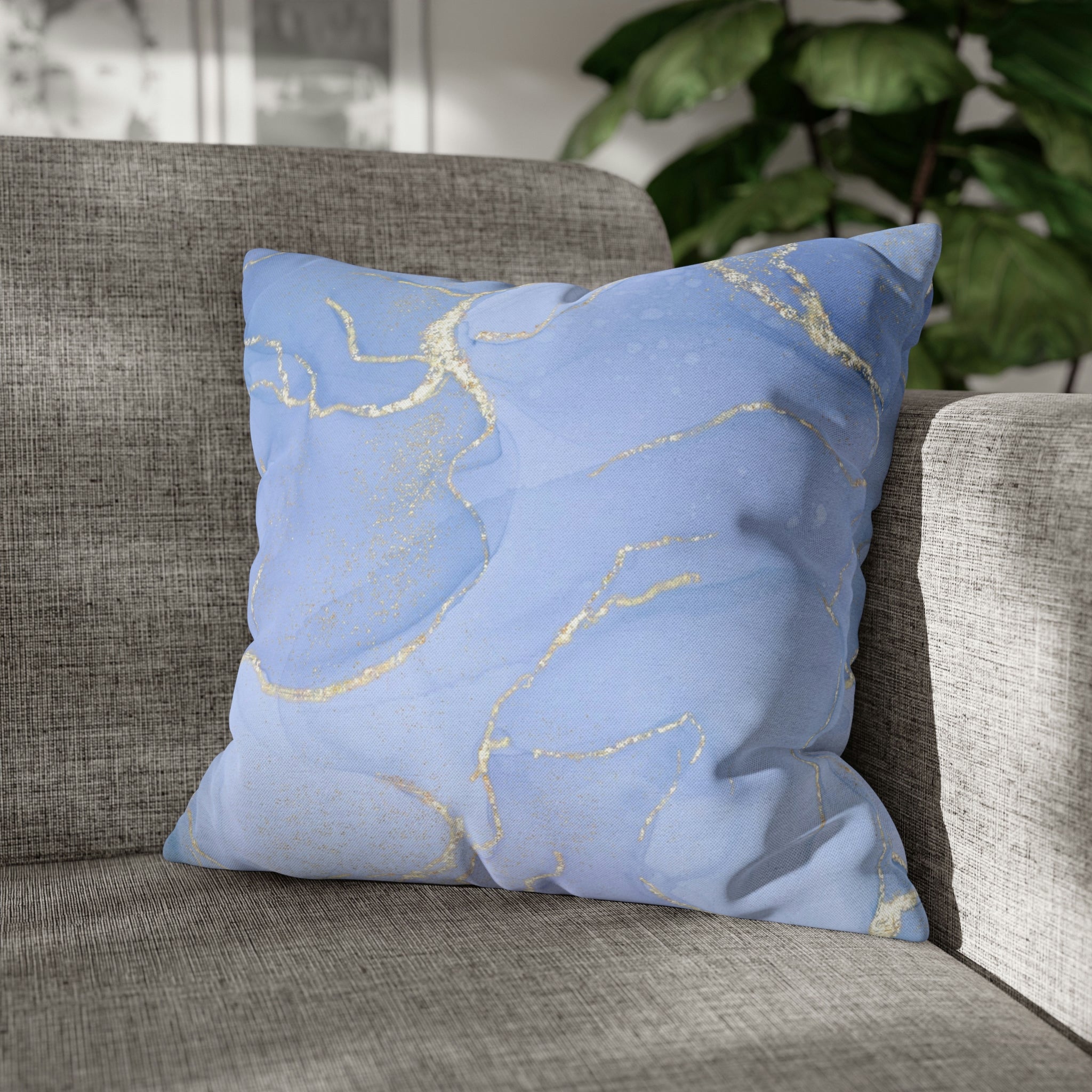 Abstract Boho Pillow Cover | Sky Blue Gold