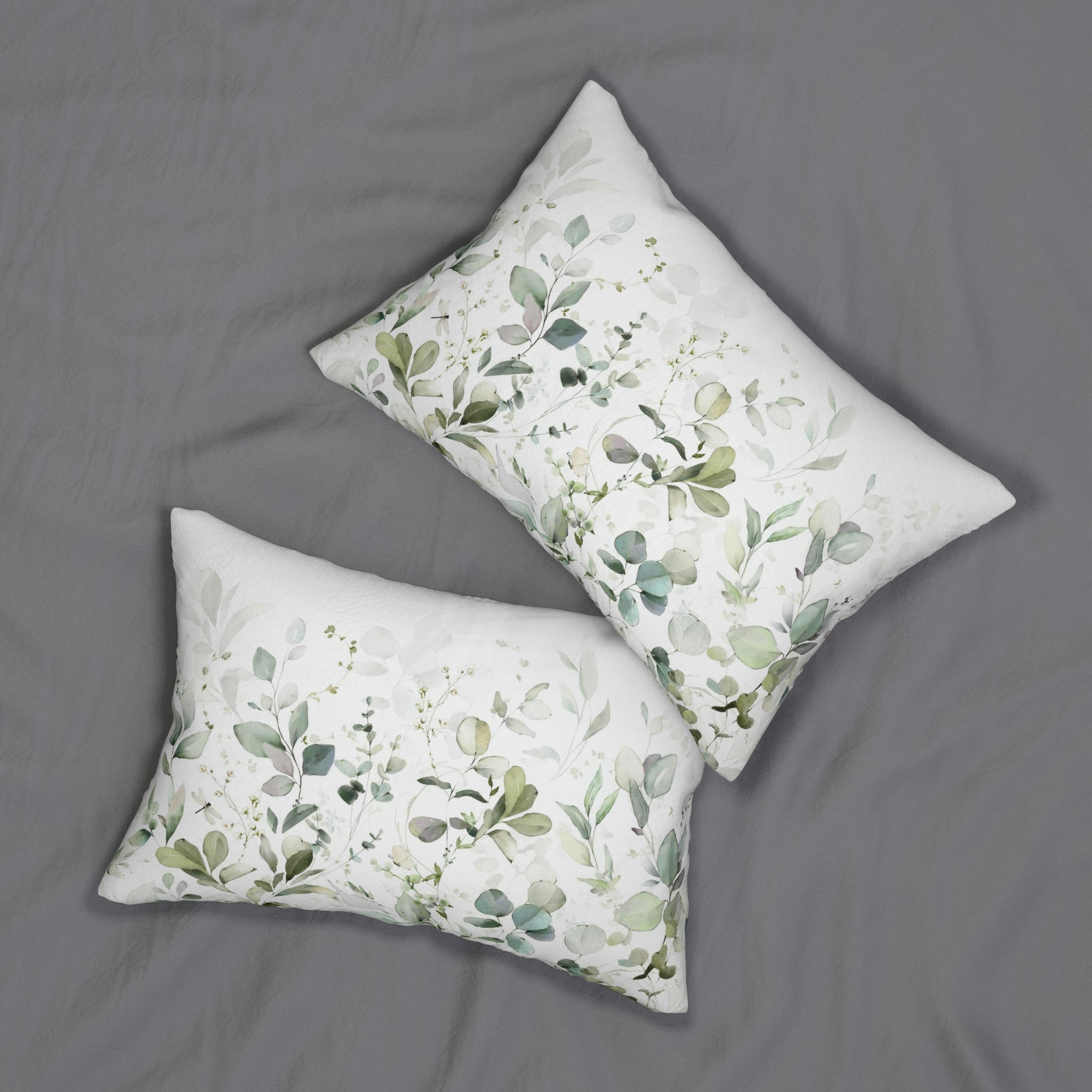 Floral Lumbar Pillow | White Sage Green Eucalyptus