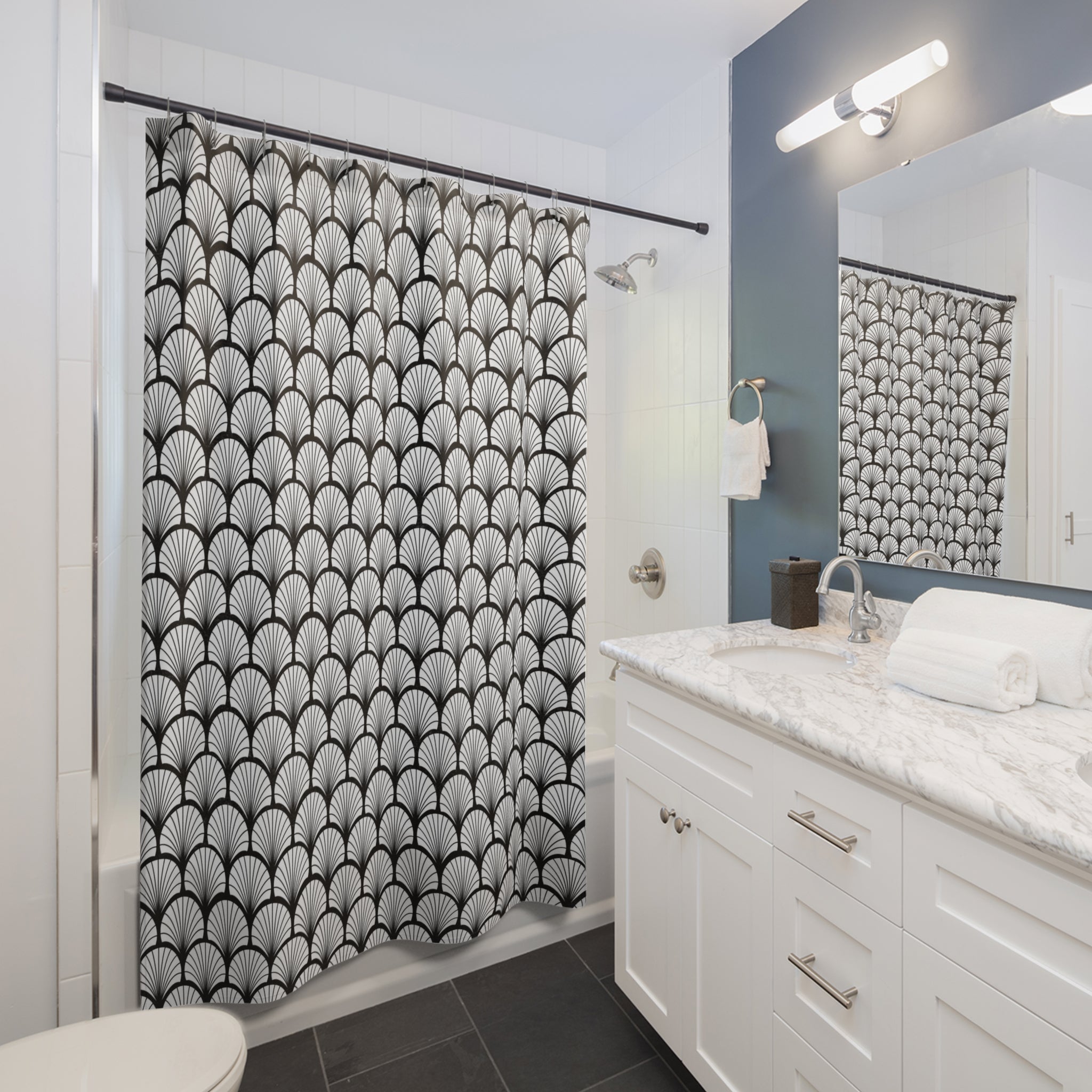 Art Deco Shower Curtain | Black and White Arch
