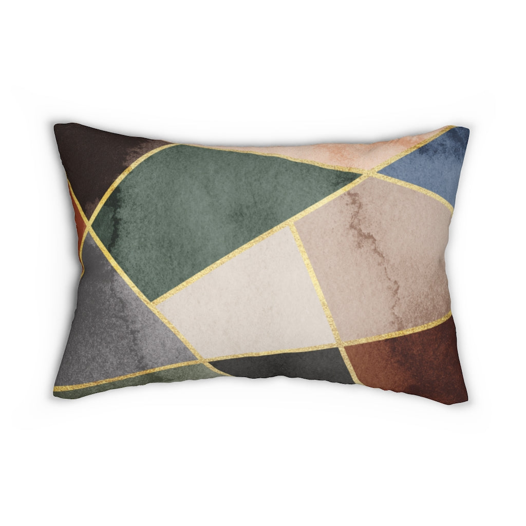 Geometric Boho Lumbar Pillow | Beige Green Gold