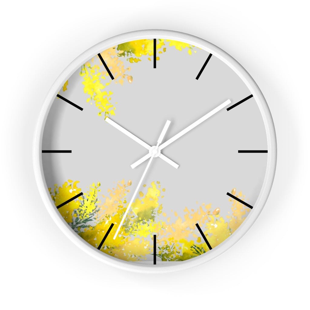 Floral 10" Wood Wall Clock | Gray Yellow Mimosa