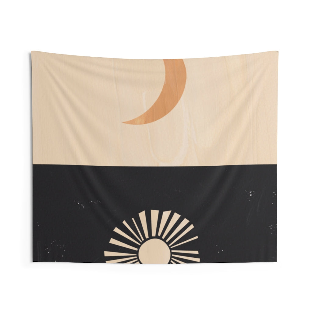 Abstract Tapestry | Sun and Moon Beige Black