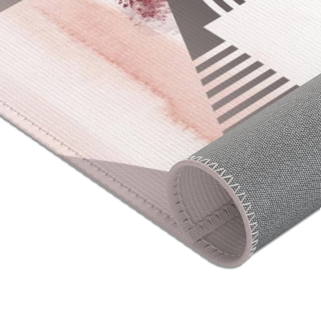 Geometric Area Rug | Black Blush Pink Shapes