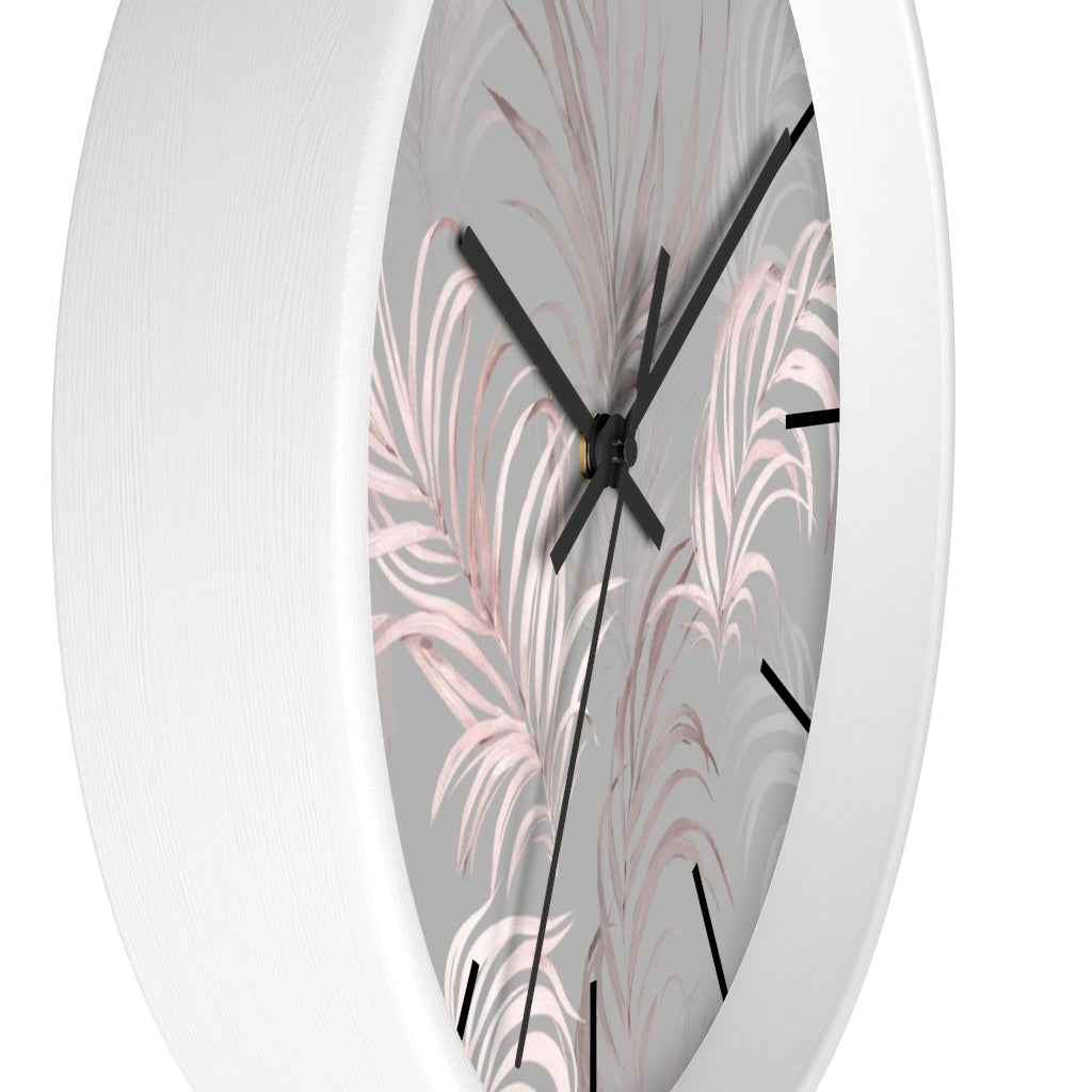 Floral 10" Wood Wall Clock | Gray Pink Leaves