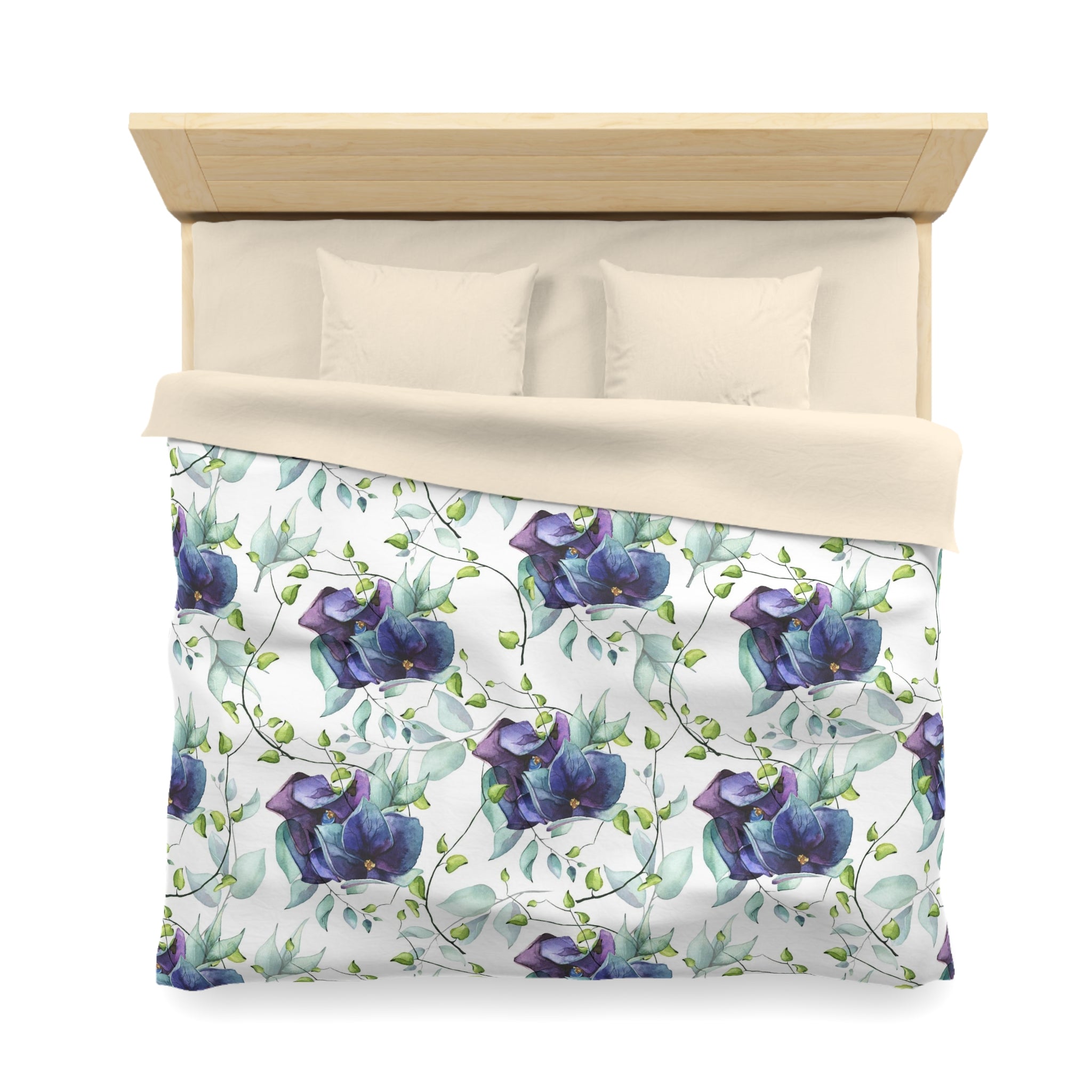Floral Duvet Cover | White Purple Blue Jungle Flowers | Bedroom Decor