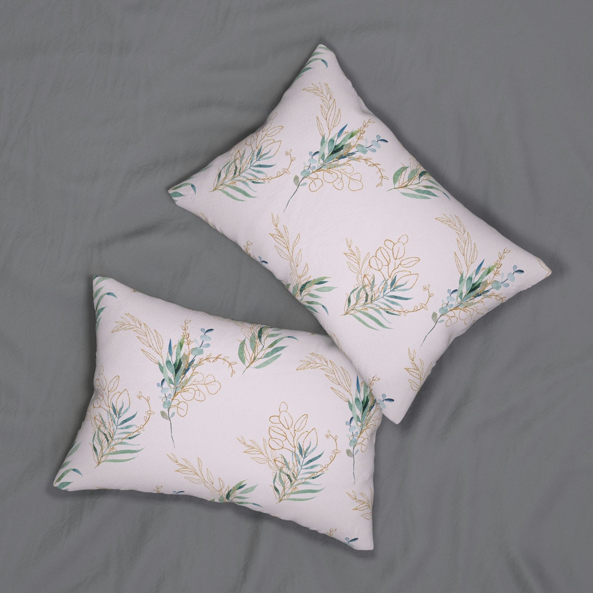 Pink Floral Lumbar Pillow | Green Gold, Eucalyptus Leaves