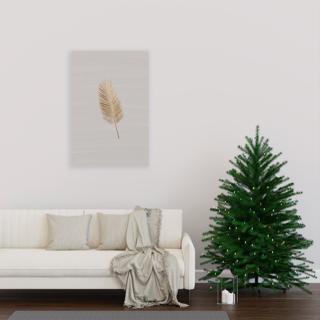 Modern Wall Canvas Art | Beige Gold Feather