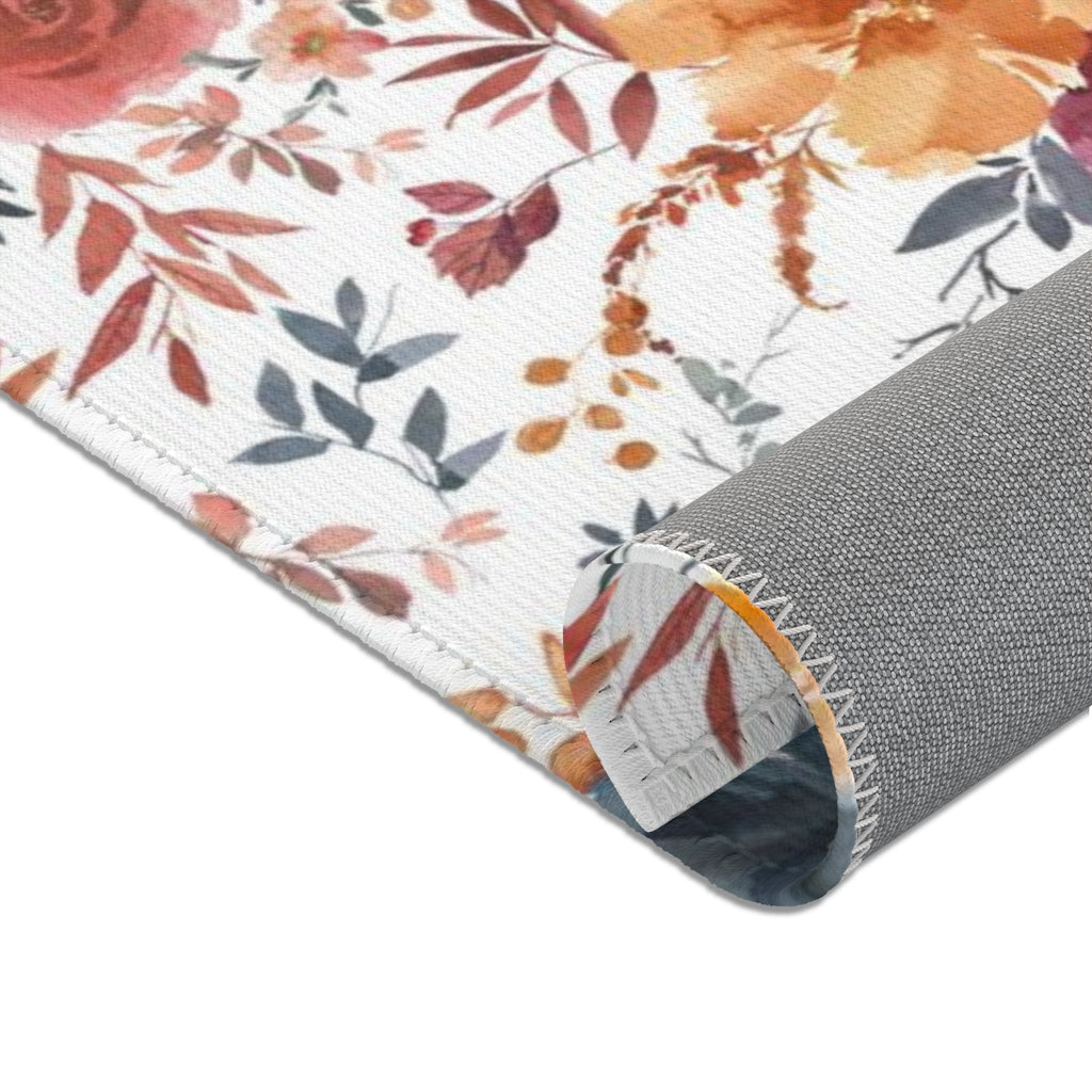 Floral Area Rug | Autumn Red Blue