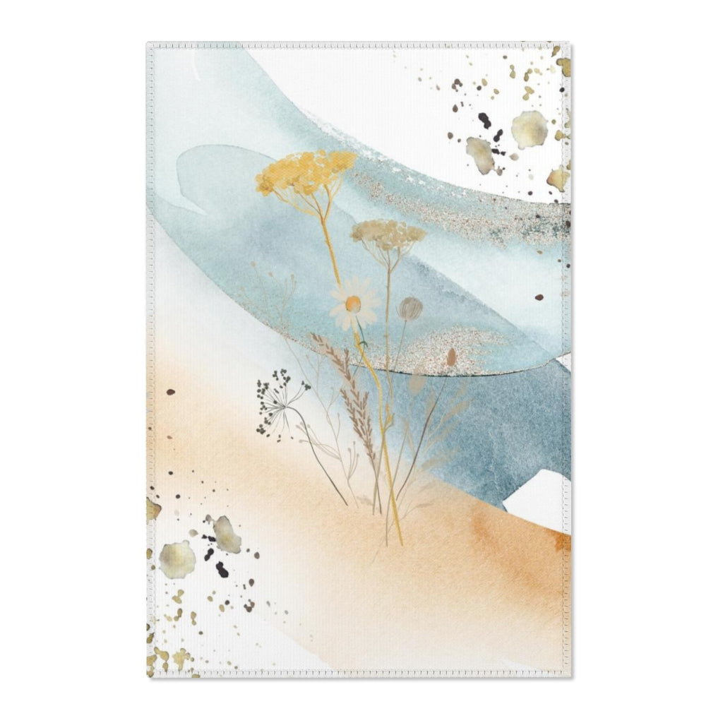 Abstract Area Rug | Yellow Flower Navy White