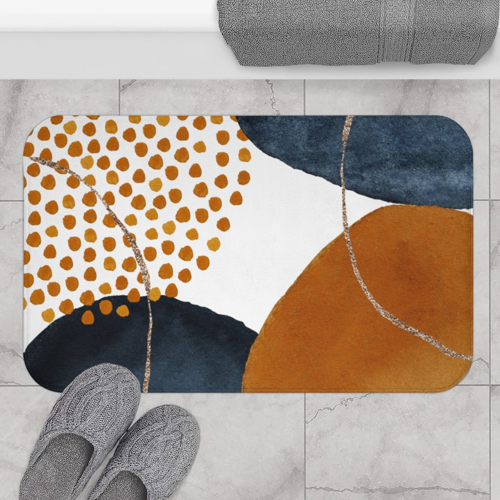 Navy blue and burnt orange boho bath mat