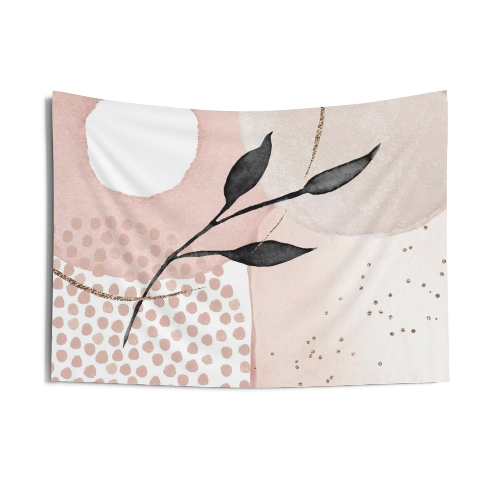 Floral Tapestry | Blush Pink Beige Black Leaves