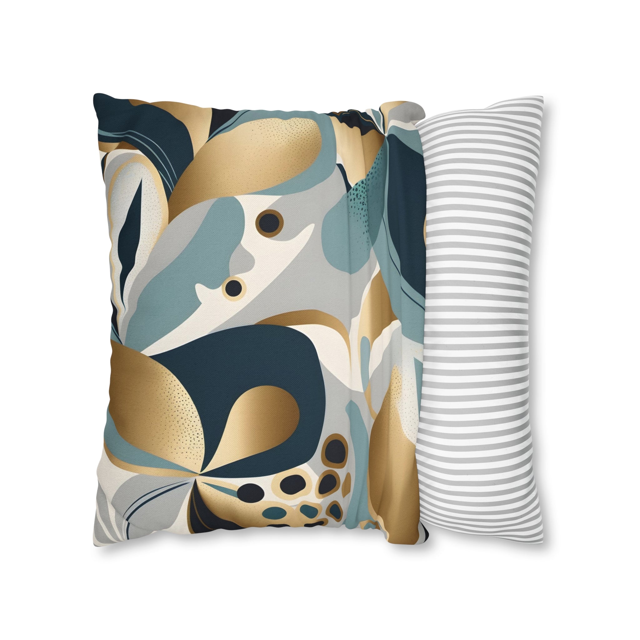 Abstract Boho Pillow Cover | Teal Navy Blue, Gold Beige