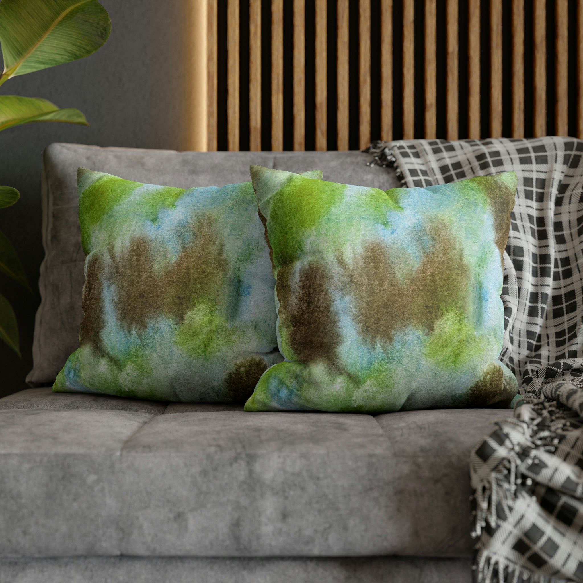 Abstract Boho Pillow Cover | Green Brown Watercolor