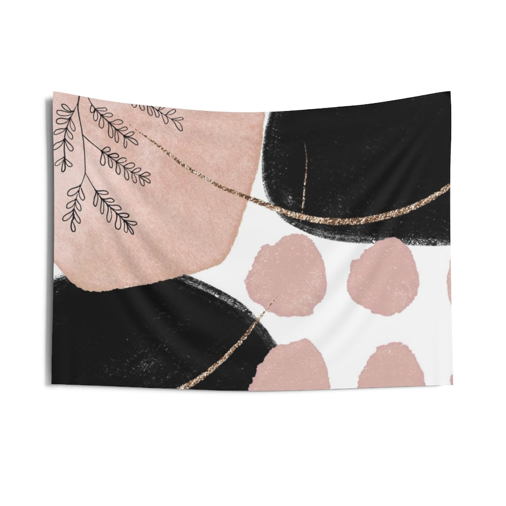 Floral Tapestry | Pastel Pink Black White Gold