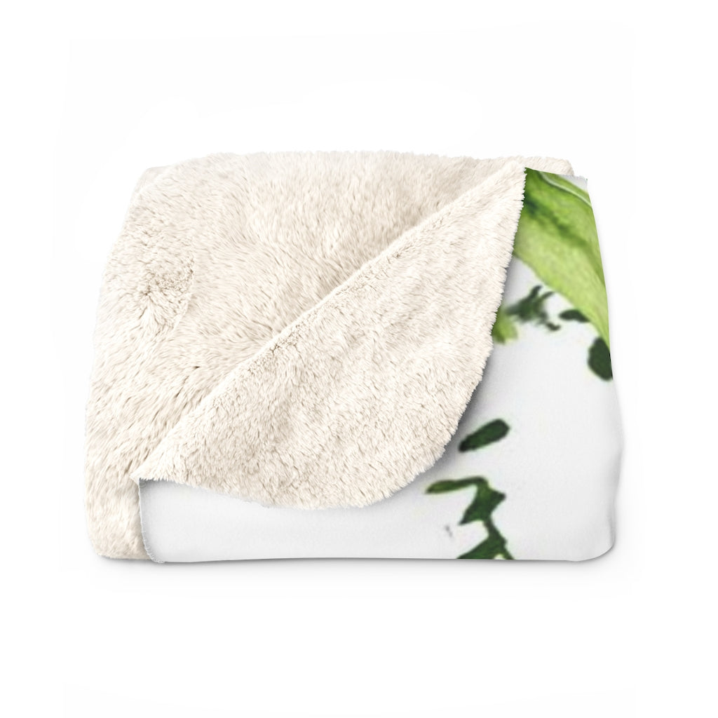 Floral Boho Comfy Blanket | White Green Tropical Leaves