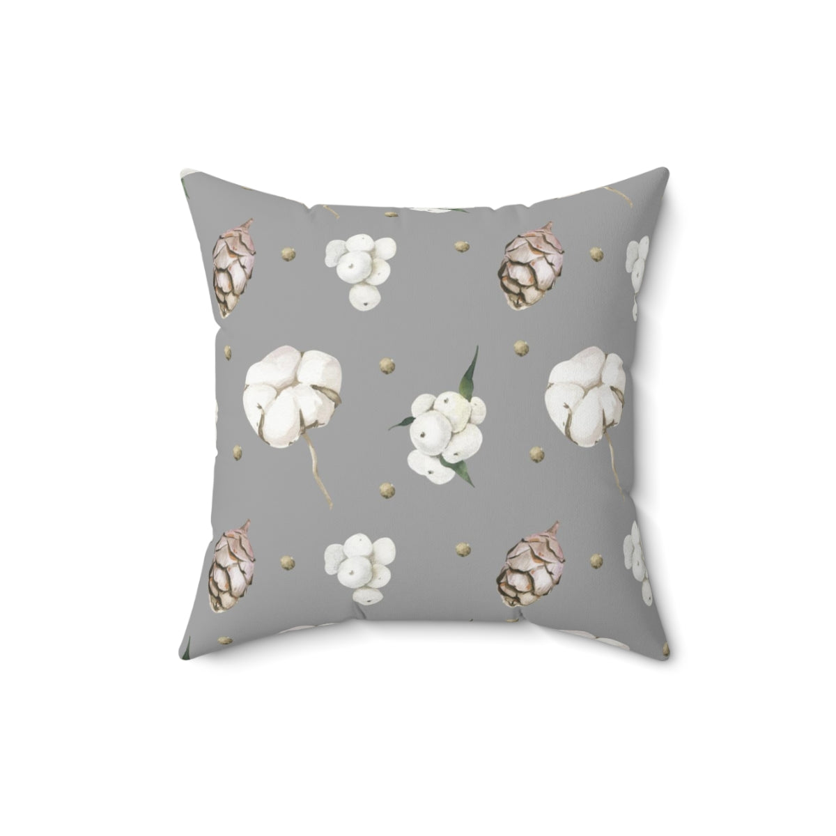 Christmas Square Pillow Cover | Gray Delicate Cotton Flowers